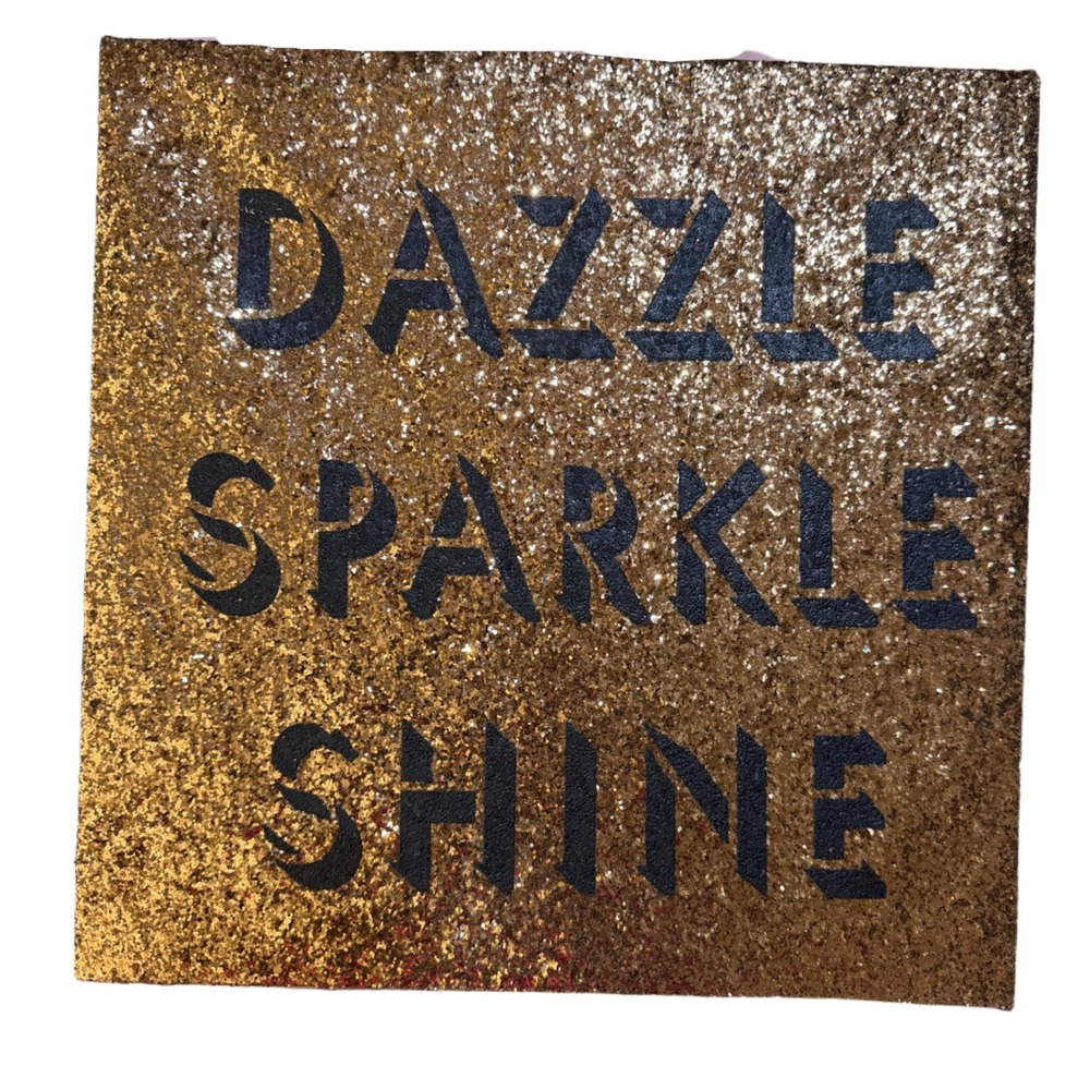 Dazzle Sparkle Shine Gold Glitter‎ Canvas Wall Art Glam Decor 14x14 Square